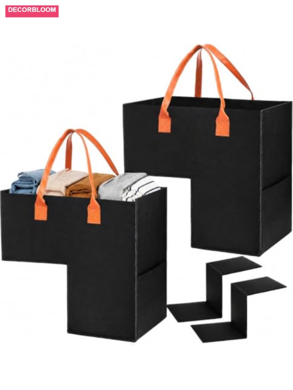 2 Pack Foldable Stair Basket with Leather Handles, Felt Storage Organizer for